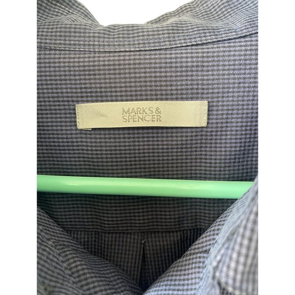 Marks & Spencer Mens Long Sleeve Blue Checkered Shirt XL - Picture 2 of 4